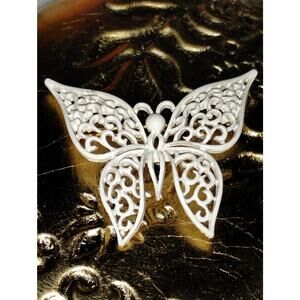Vintage Crown Trifari White Enamel Butterfly Brooch – Openwork Filigree Design